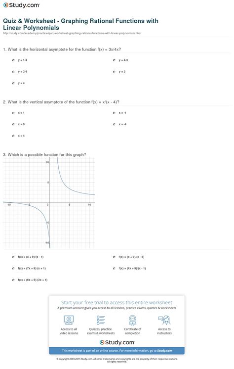 Quiz Worksheet Graphing Rational Functions With Linear — db-excel.com