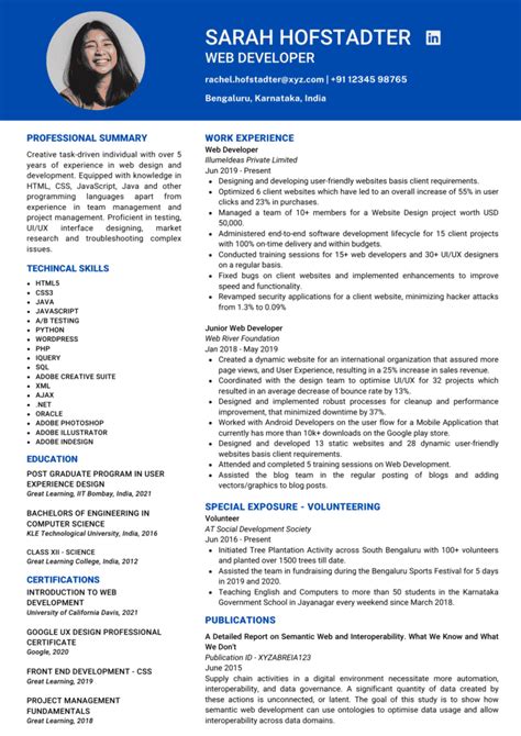 Quora Resume Template For Web Developer