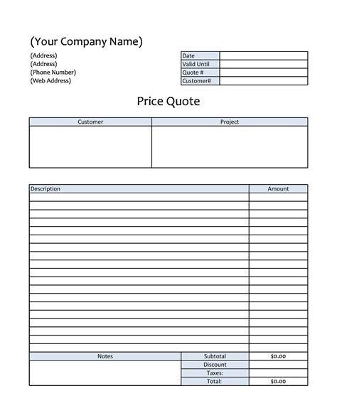 Quote Sheet Template Word