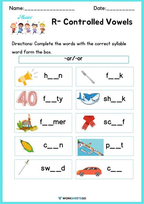 R Controlled Words Worksheets