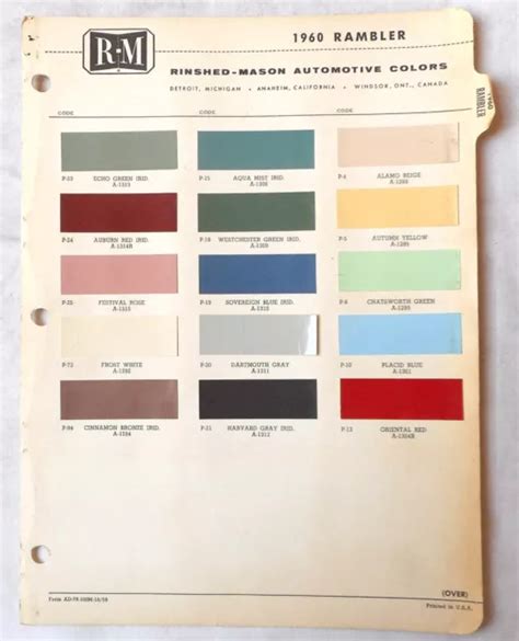 R M Paint Color Chart