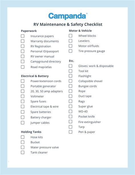 RV Maintenance Checklist