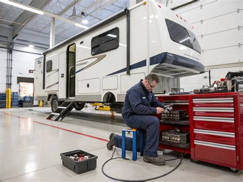 RV technician examining engine