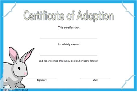 Fresh Rabbit Adoption Certificate Template 6 Ideas Free in 2021
