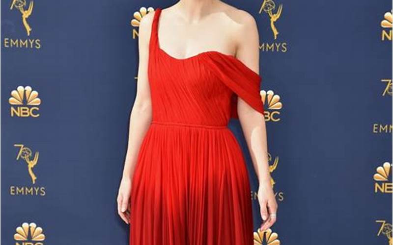 Rachel Brosnahan Standing In A Red Dress