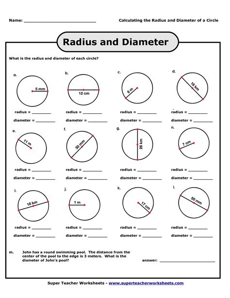 Radius And Diameter Of A Circle Worksheet