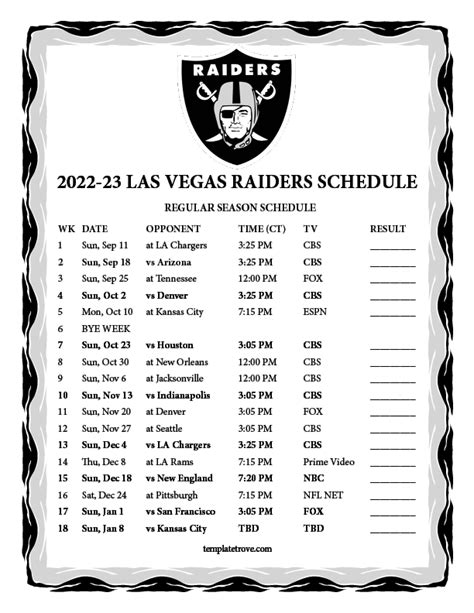 Raiders 2022 Schedule Printable