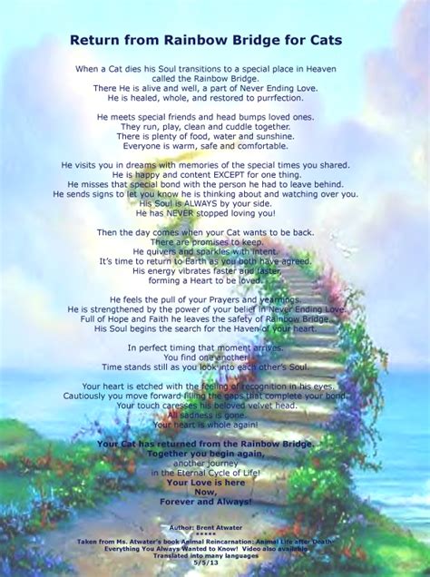 Rainbow Bridge Cat Poem Printable