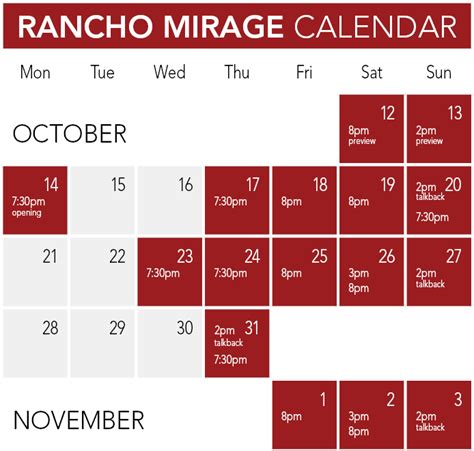 Rancho Nicasio Calendar
