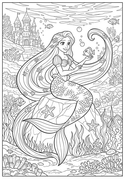 Rapunzel Mermaid Coloring Pages