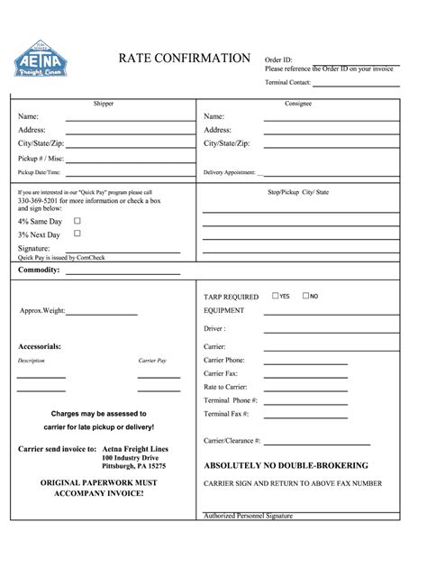 Rate Confirmation Template Form - Fill Out and Sign Printable PDF Template | signNow