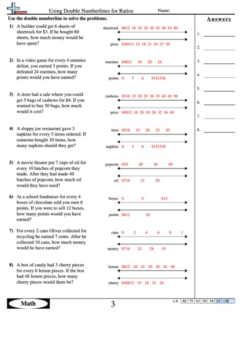 Ratio Double Number Line Worksheets
