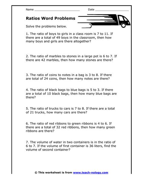 Ratio Word Problems Worksheet
