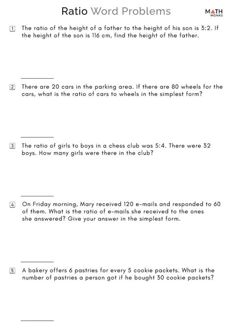 Ratio Worded Problems Worksheet