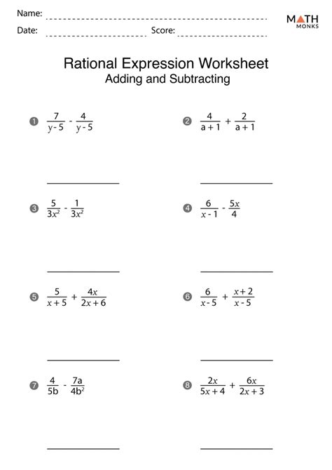 Rational Expressions Worksheet Adding And Subtracting