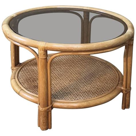 Seville Glass Topped Rattan Round Coffee Table, Grey Wash