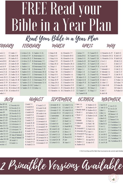 Read The Bible In 1 Year Printable Plan
