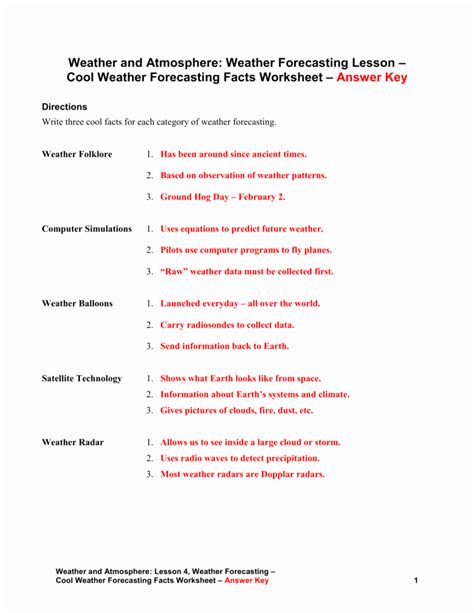 Readable forecasting Weather Map Worksheet 1 Answers #