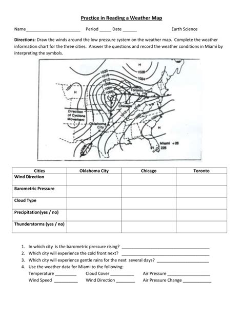 Reading A Weather Map Worksheet Answer Key