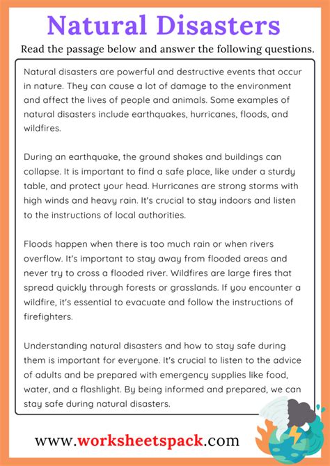 Reading Comprehension Passage Natural Disasters