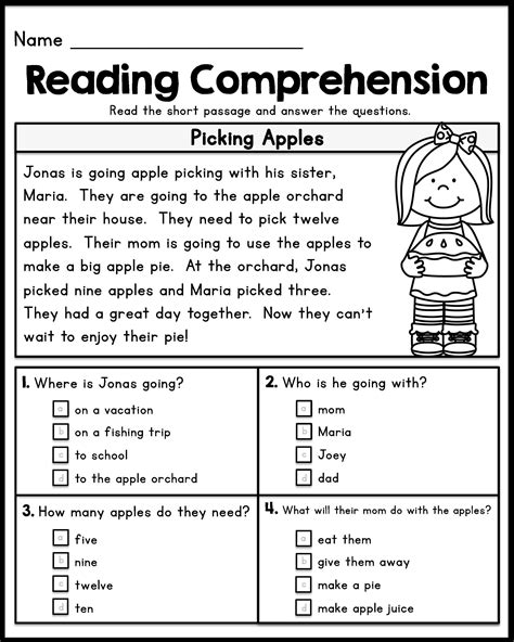 Reading Comprehension Worksheets First Grade