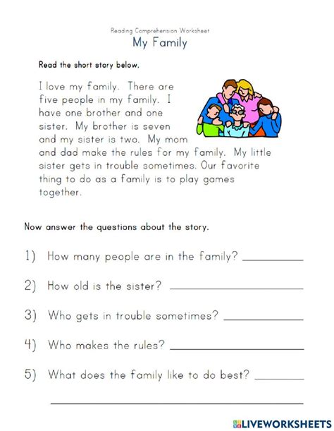 Reading Comprehension Worksheets My Family