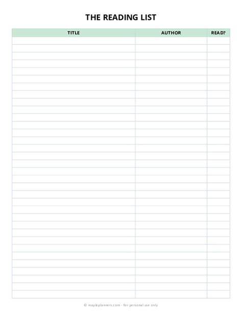 Reading List Templates Picture