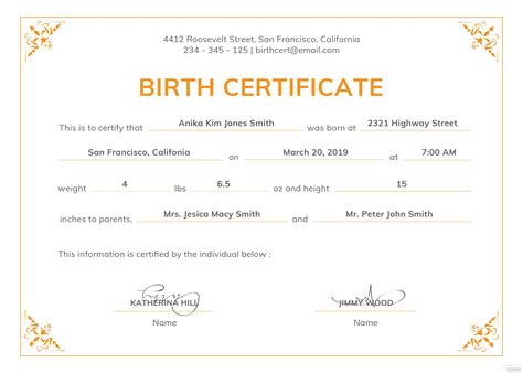 Real Birth Certificate Template