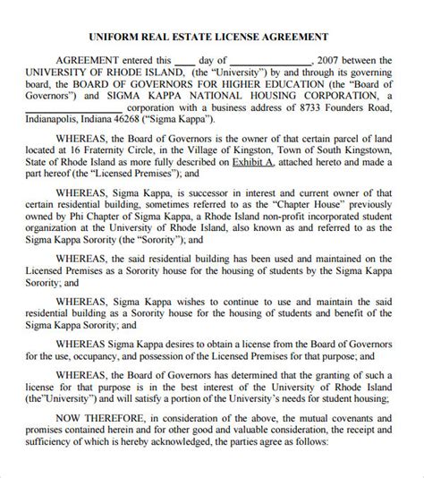Real Estate License Agreement Template