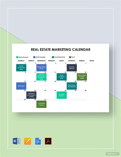 Real Estate Marketing Calendar Template