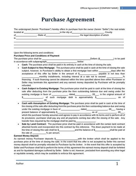 Real Estate Purchase Agreement Template