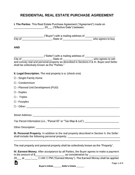 Free Real Estate Purchase Agreements PDF WORD