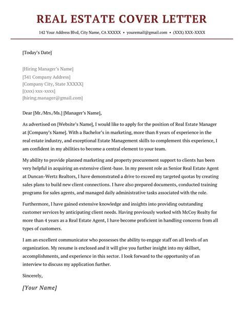 Real Estate Cover Letter Template
