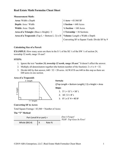 Real Estate Exam Math Formulas