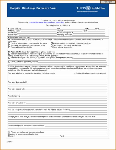 Real Hospital Discharge Papers Template