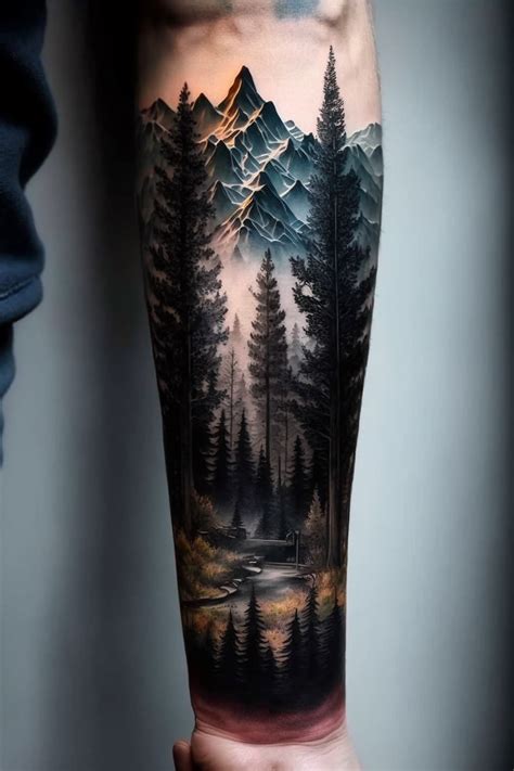 Realistic Forest Drawing Tattoos