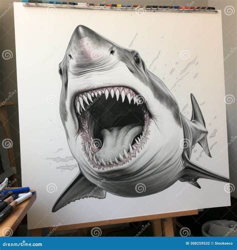 Realistic Shark Line Drawings