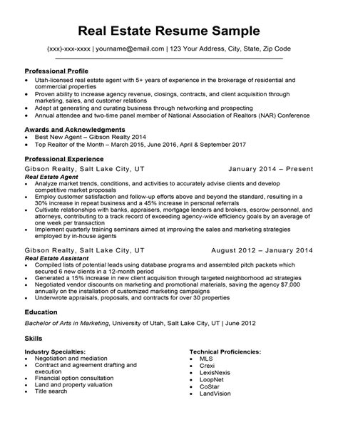 Realtor Objective Resume Examples