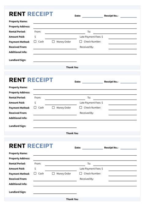 Receipt For Rent Paid Template