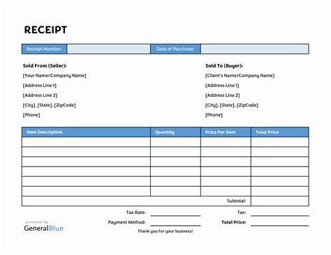 Receipt Template For Excel