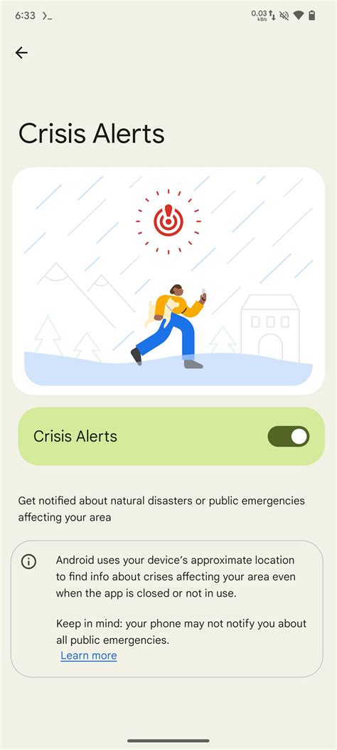 Receive crisis alerts on Android