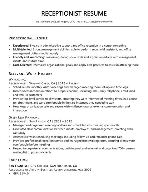 Receptionist Resume Builder Create a Winning Resume