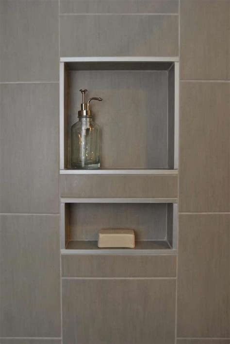 Shower niche, recessed shower shelf, white subway tile. Recessed shower shelf, Shower shelves