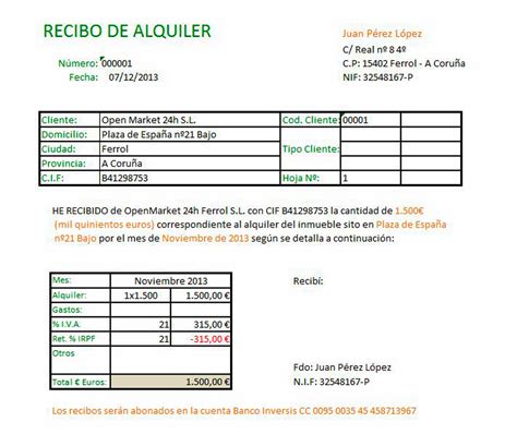 Recibo De Alquiler Pdf Recibo Arrendamiento Imprimir | PDF