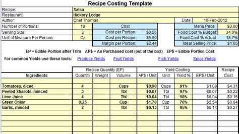 Free Recipe Costing Template Of 10 Food Cost Excel Template