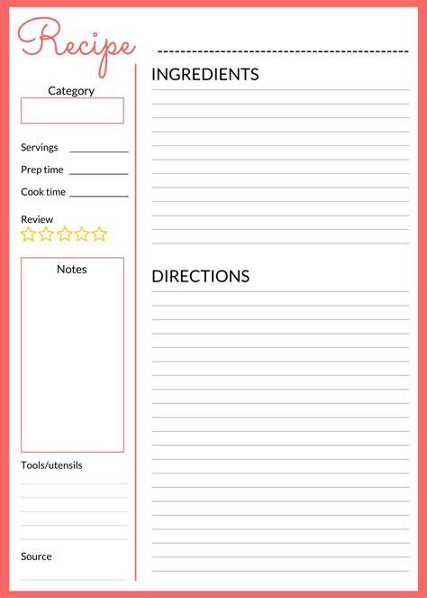 Recipe Book Page Template