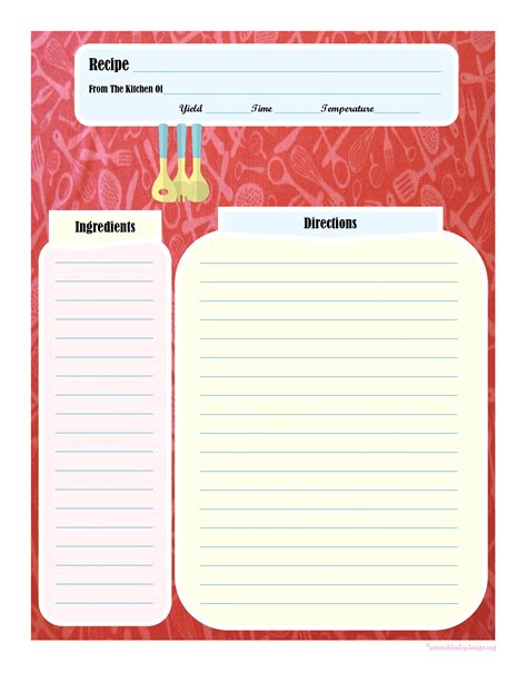 Printable Recipe Card Template Instant Download Recipe Etsy Canada in