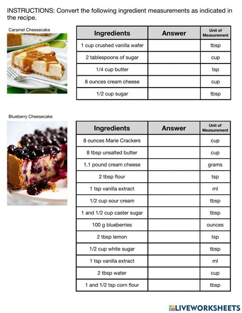 Recipe Conversion Worksheets