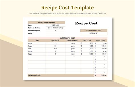 Recipe Food Cost Template