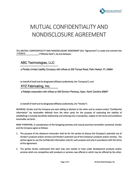 Reciprocal Non Disclosure Agreement Template